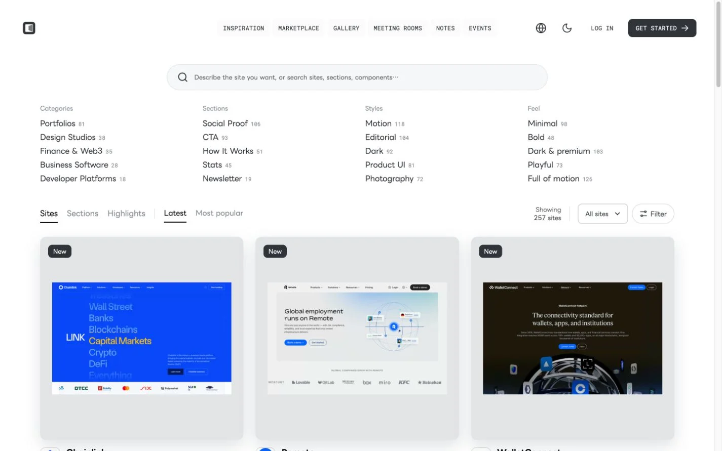 Aicowork's design reference library, bringing website inspiration into one browsable space