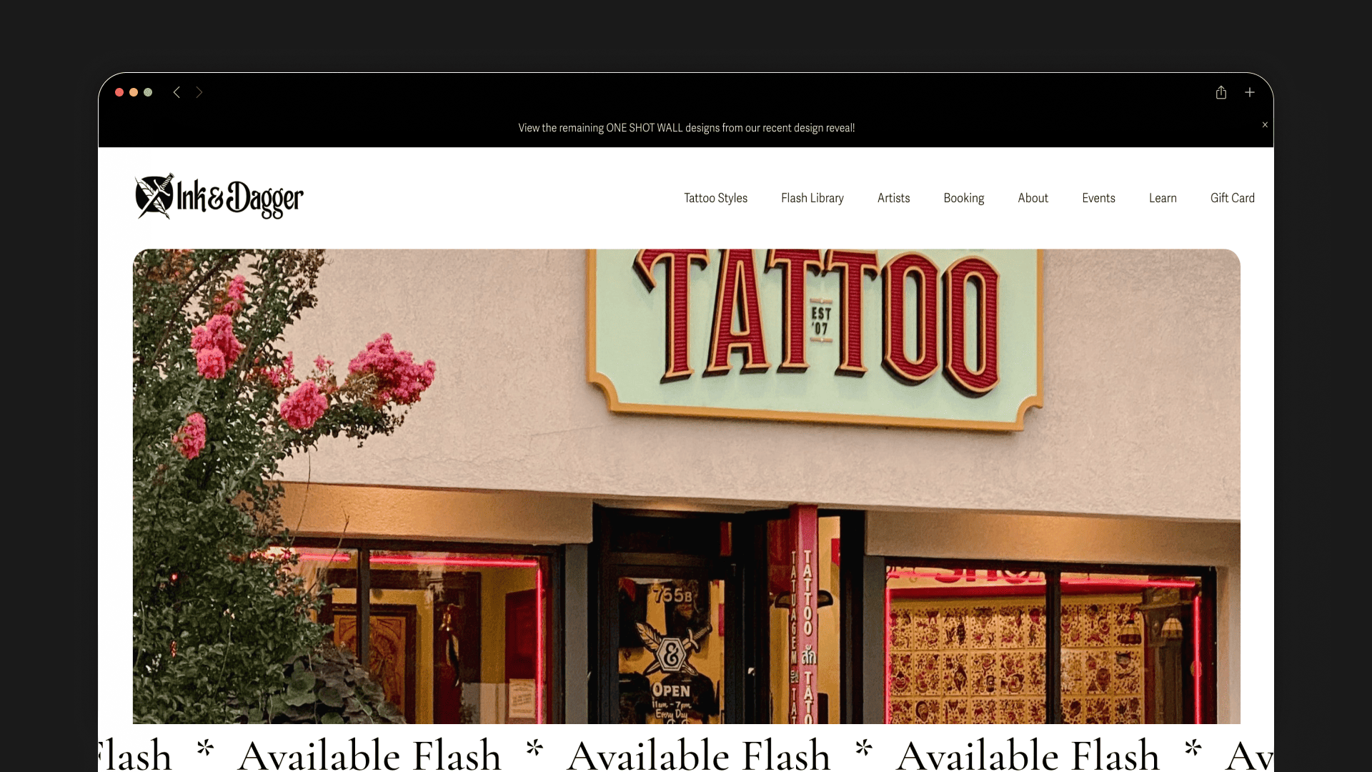 Ink & Dagger tattoo studio website overview