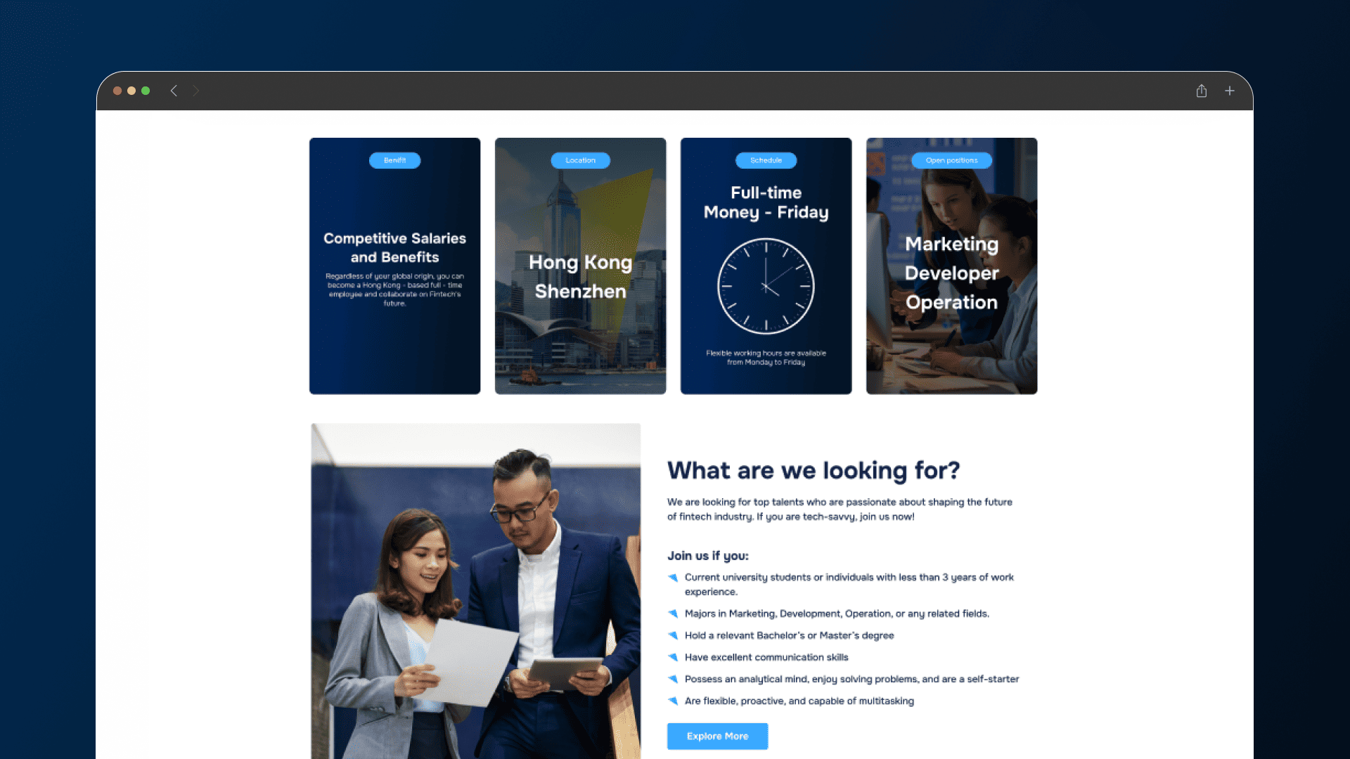Magic Compass Group page with corporate solutions, markets and product cards above an enquiry section