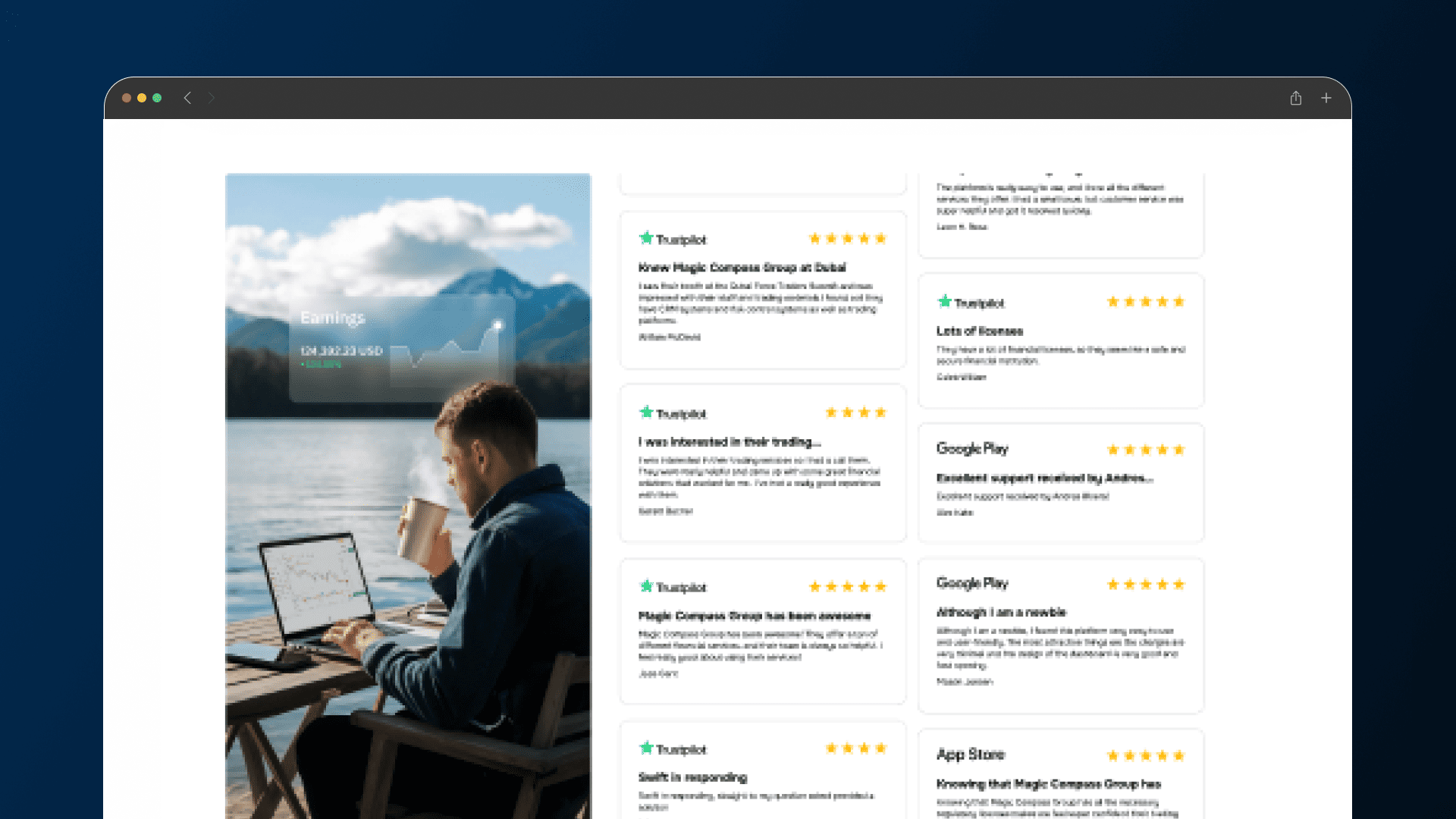 Magic Compass Group careers page with a workplace photograph and job listings