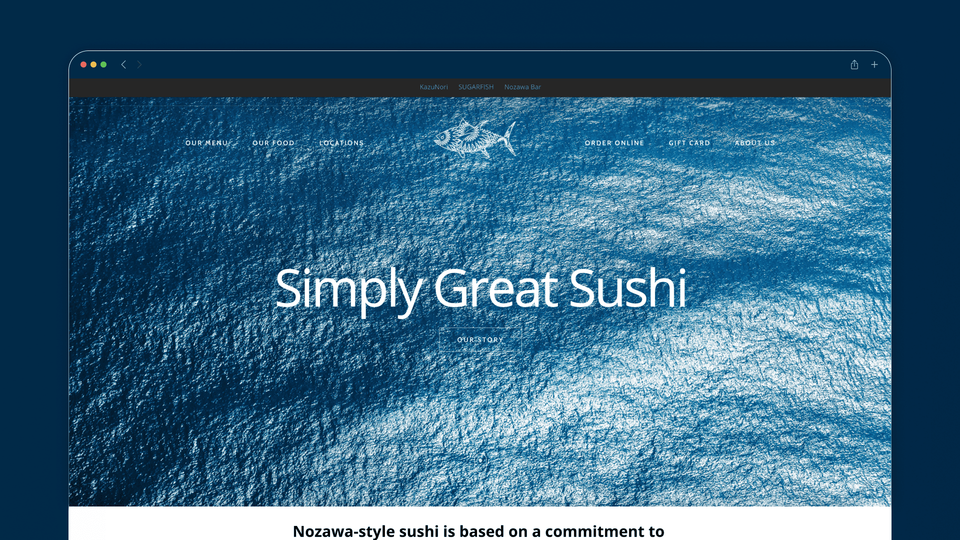 SUGARFISH restaurant website overview